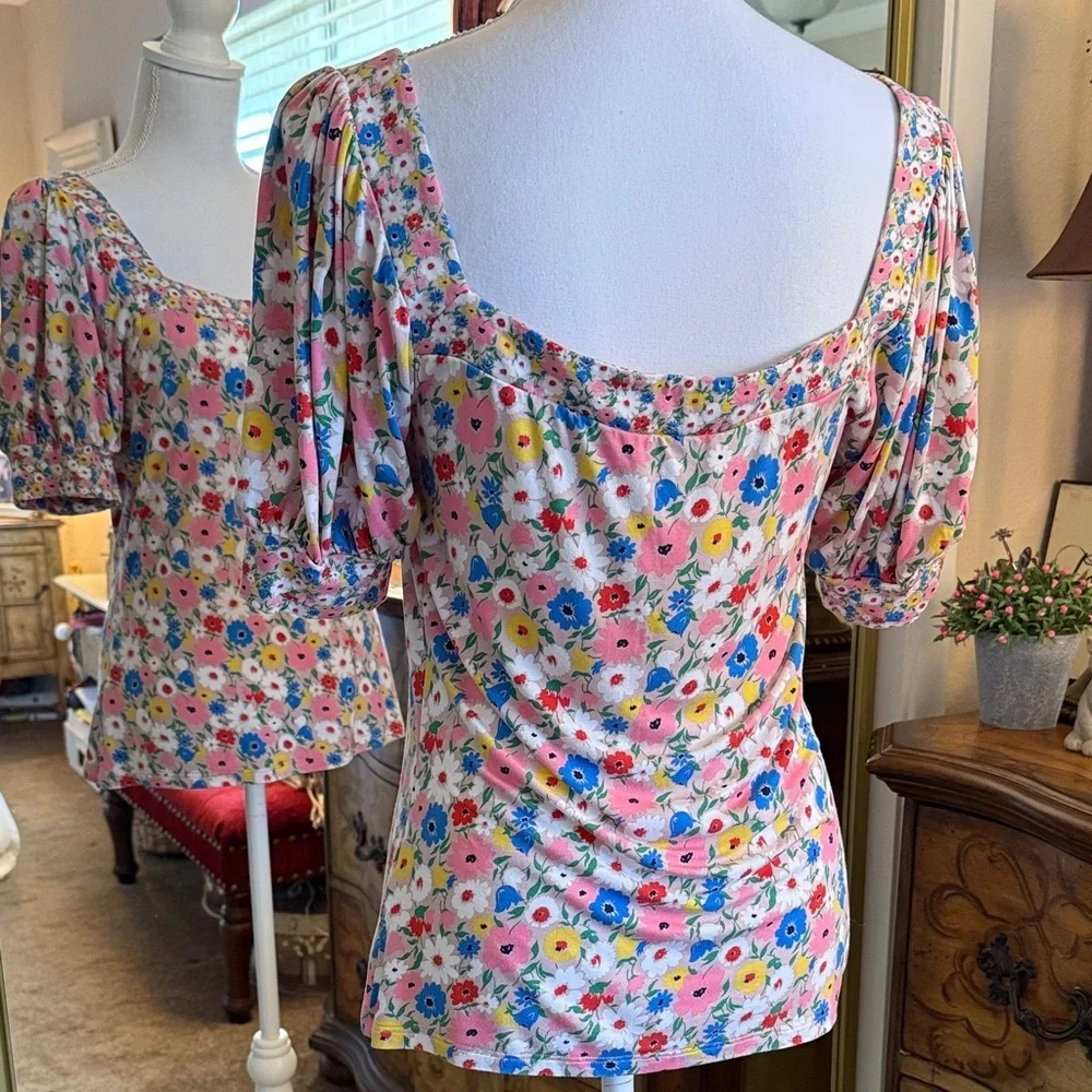 Boden Multicolor Floral Square Neck Blouse-Size 6
